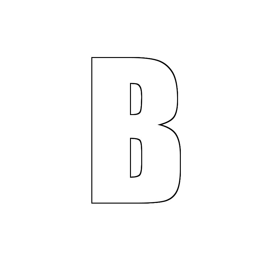 Трафарет, шаблон, контур буквы B. Заглавная буква.