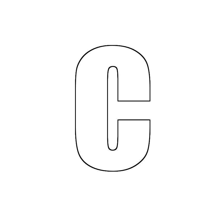 Трафарет, шаблон, контур буквы C. Заглавная буква.