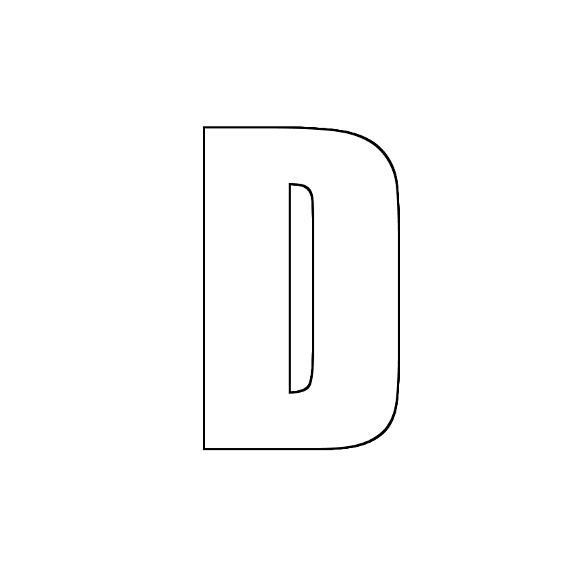 Трафарет, шаблон, контур буквы D. Заглавная буква.