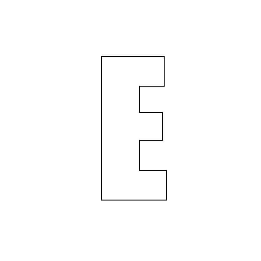 Трафарет, шаблон, контур буквы E. Заглавная буква.