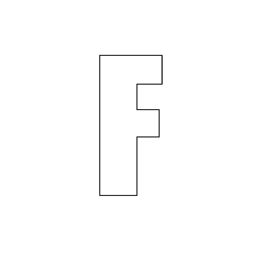 Трафарет, шаблон, контур буквы F. Заглавная буква.