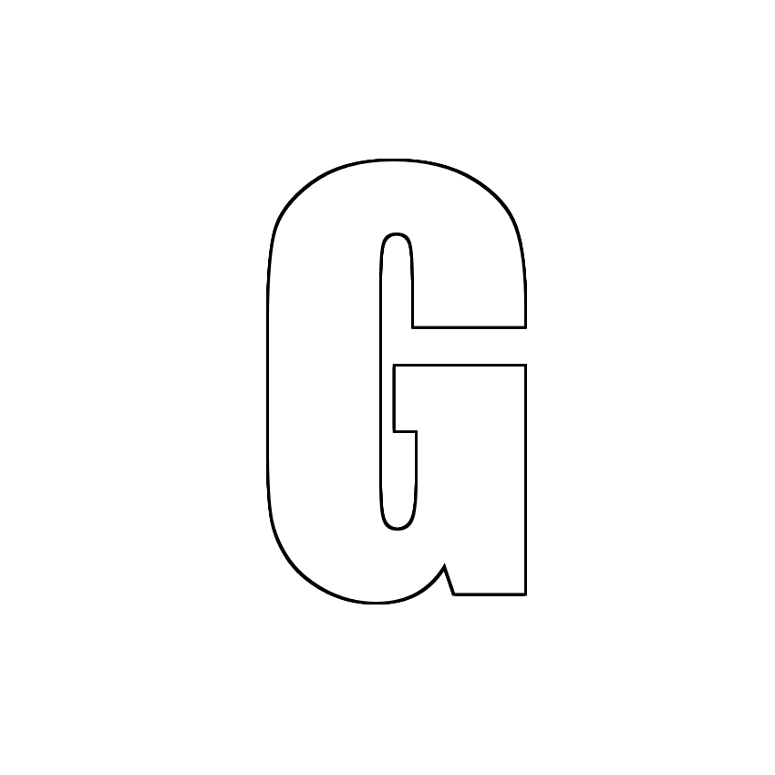 Трафарет, шаблон, контур буквы G. Заглавная буква.