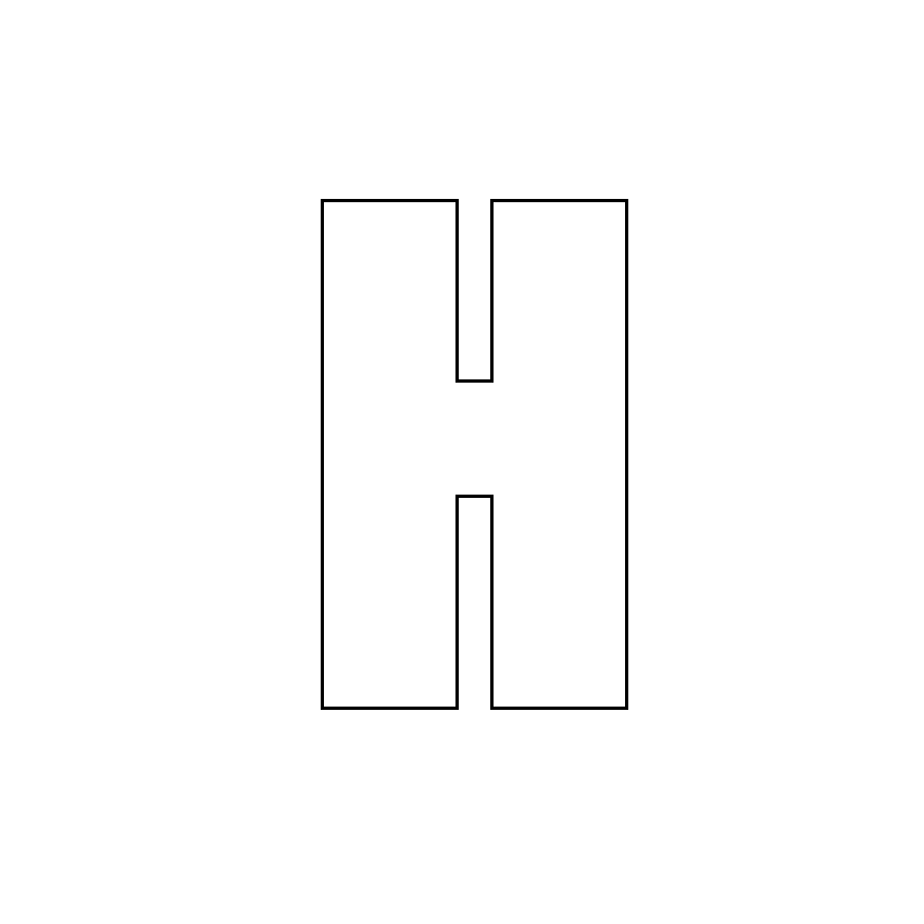 Трафарет, шаблон, контур буквы H. Заглавная буква.
