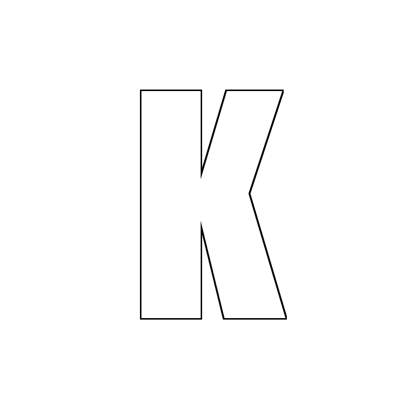 Трафарет, шаблон, контур буквы K. Заглавная буква.