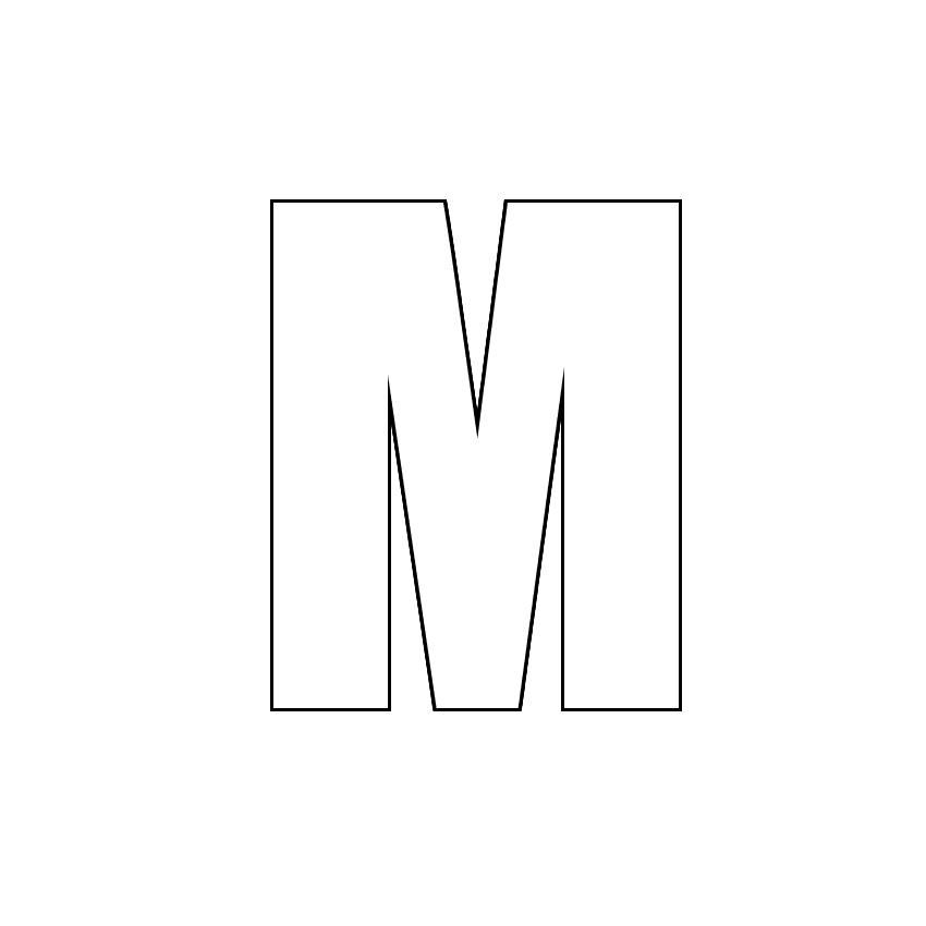 Трафарет, шаблон, контур буквы M. Заглавная буква.