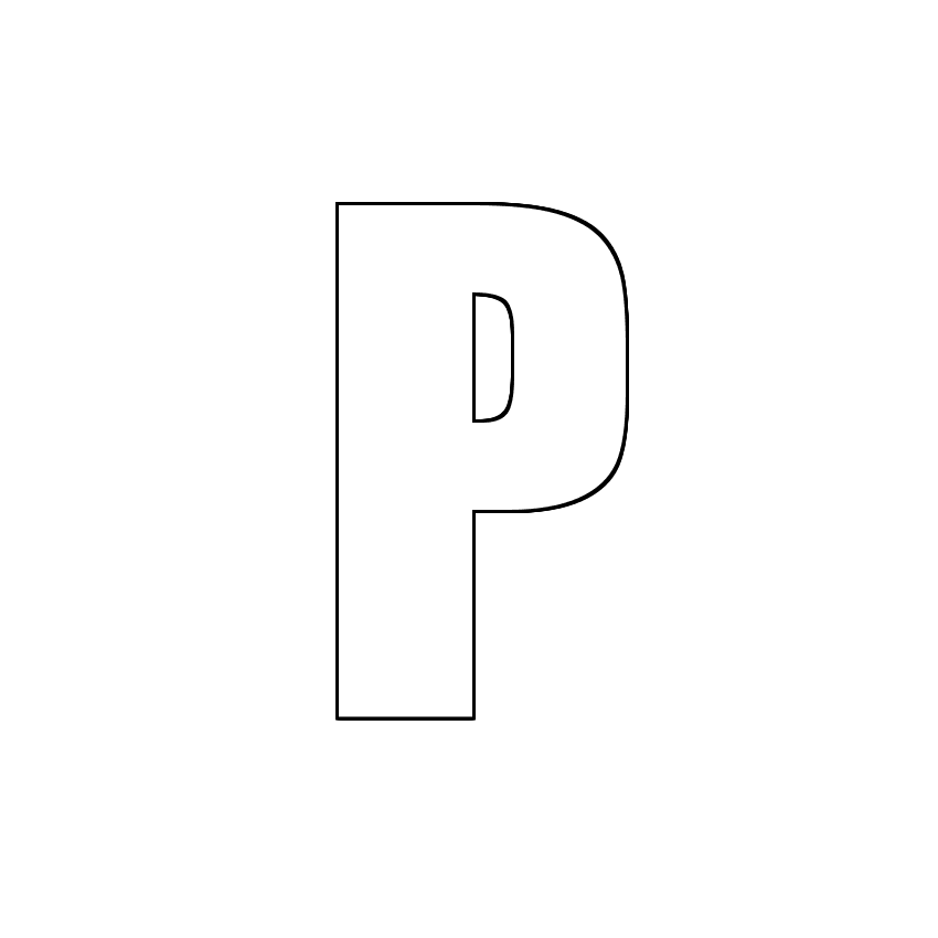 Трафарет, шаблон, контур буквы P. Заглавная буква.