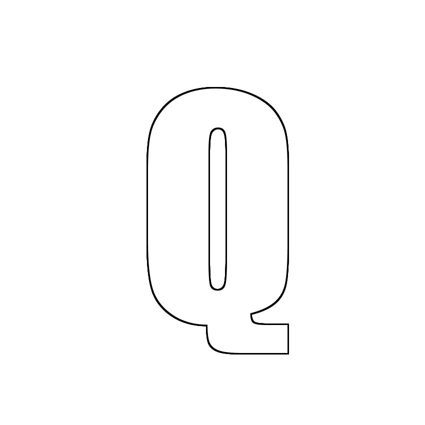 Трафарет, шаблон, контур буквы Q. Заглавная буква.