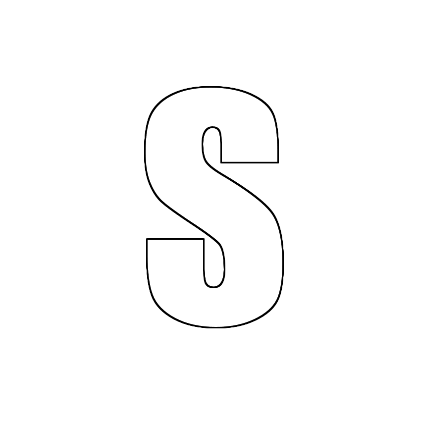 Трафарет, шаблон, контур буквы S. Заглавная буква.