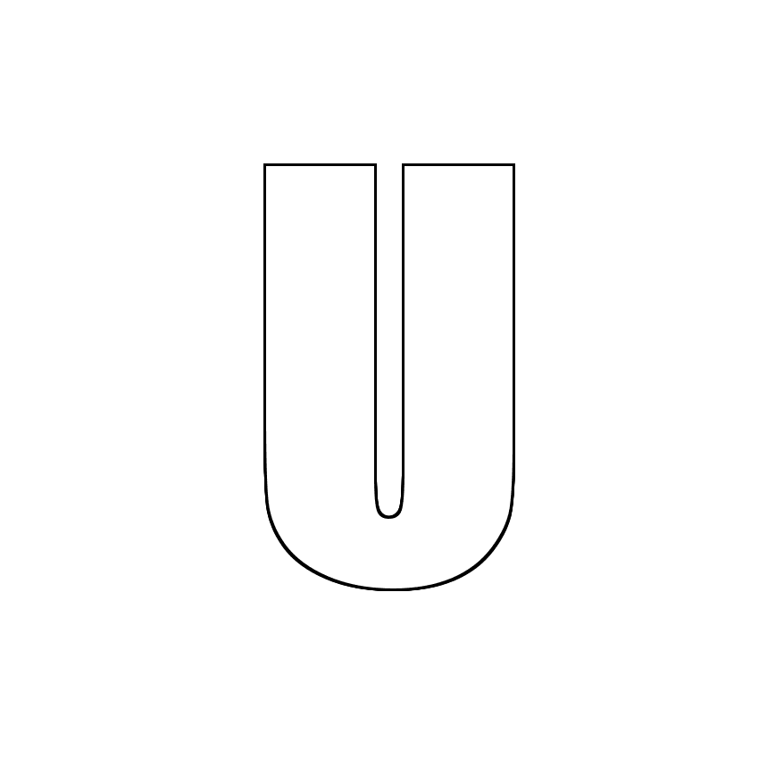 Трафарет, шаблон, контур буквы U. Заглавная буква.