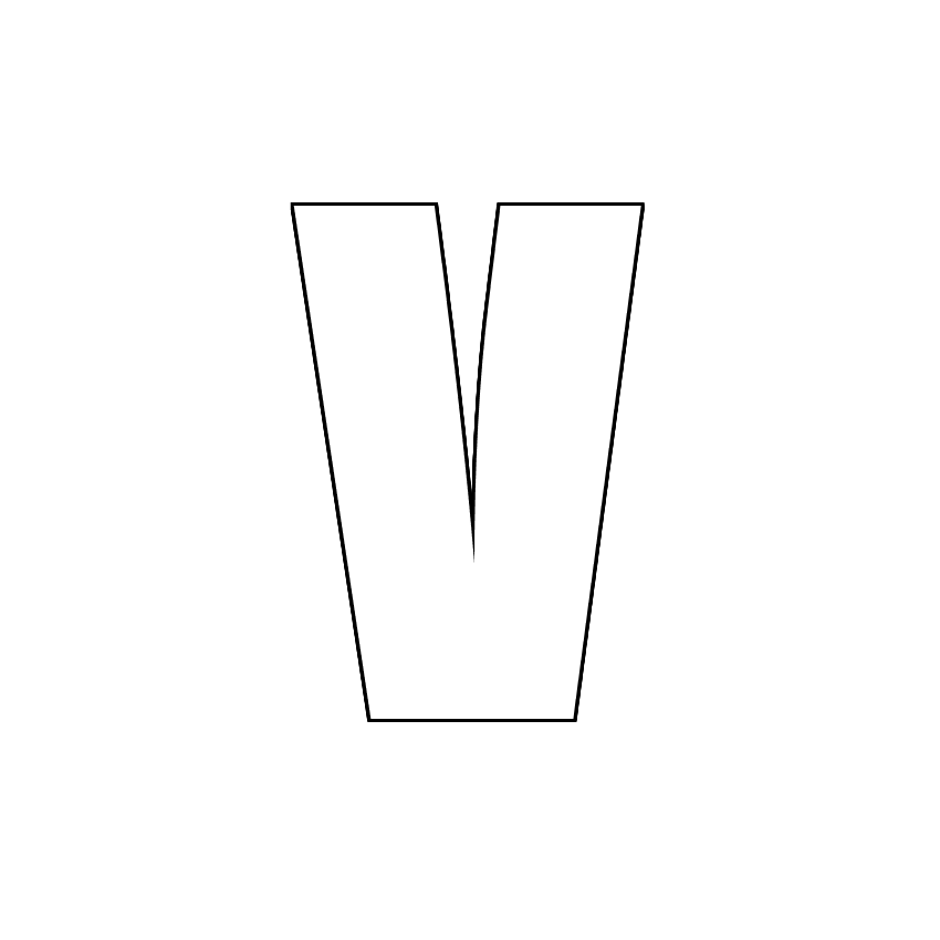 Трафарет, шаблон, контур буквы V. Заглавная буква.