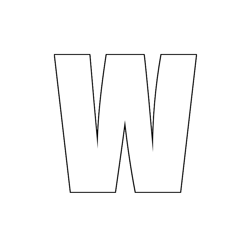 Трафарет, шаблон, контур буквы W. Заглавная буква.