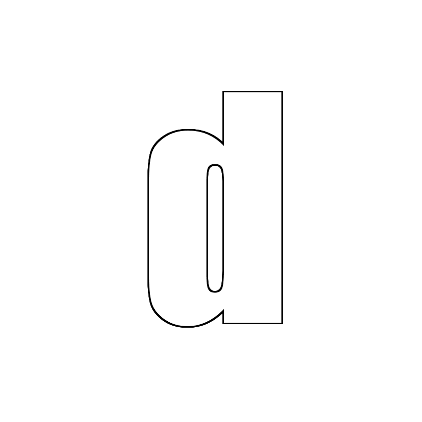 Трафарет, шаблон, контур буквы d. Строчная буква.