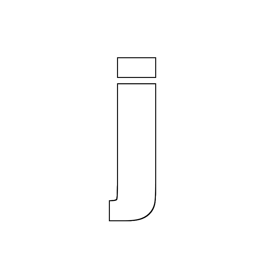 Трафарет, шаблон, контур буквы j. Строчная буква.