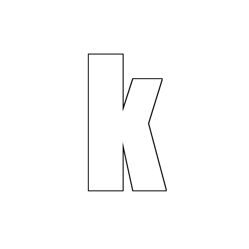 Трафарет, шаблон, контур буквы k. Строчная буква.