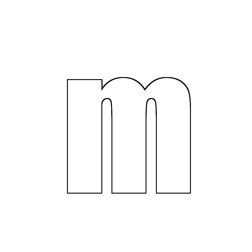 Трафарет, шаблон, контур буквы m. Строчная буква.