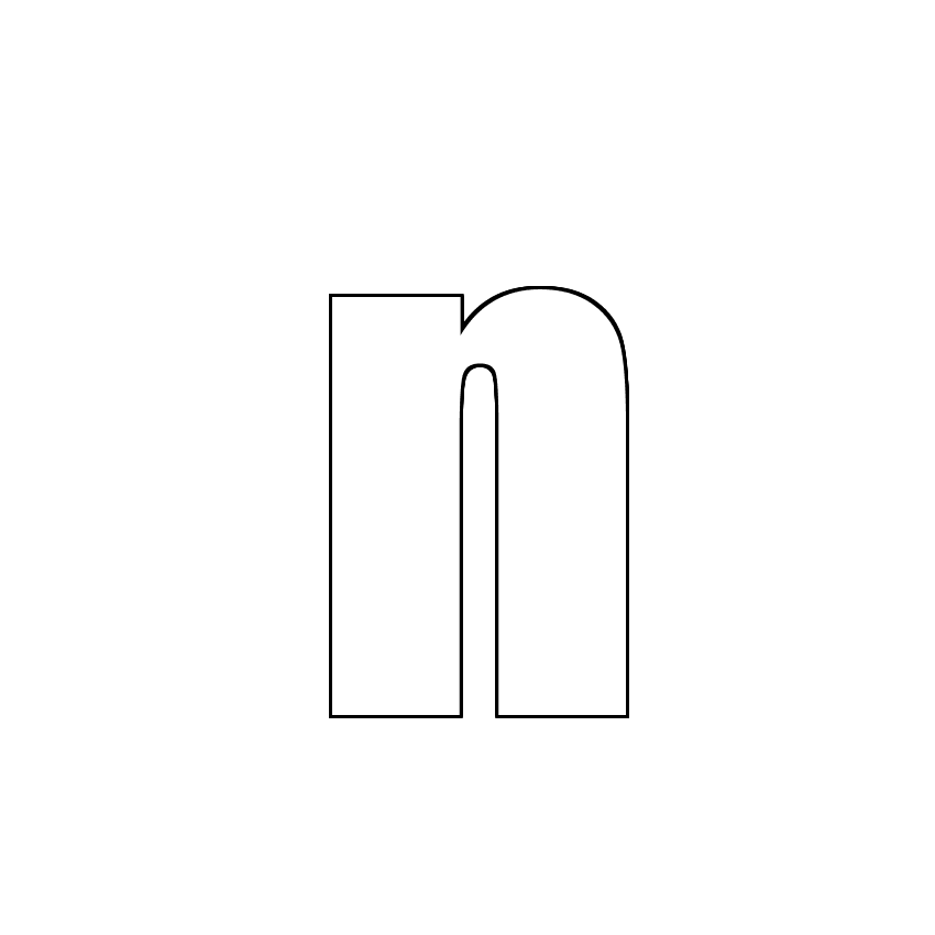 Трафарет, шаблон, контур буквы n. Строчная буква.