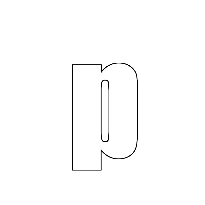 Трафарет, шаблон, контур буквы p. Строчная буква.