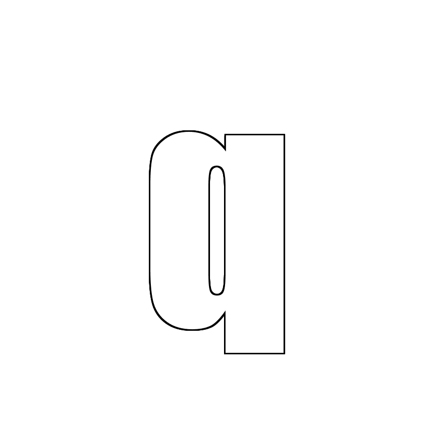 Трафарет, шаблон, контур буквы q. Строчная буква.