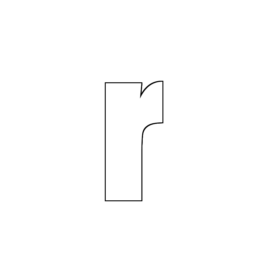 Трафарет, шаблон, контур буквы r. Строчная буква.