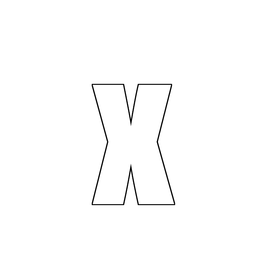 Трафарет, шаблон, контур буквы x. Строчная буква.