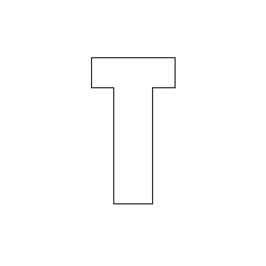 Трафарет, шаблон, контур буквы Т. Заглавная буква.