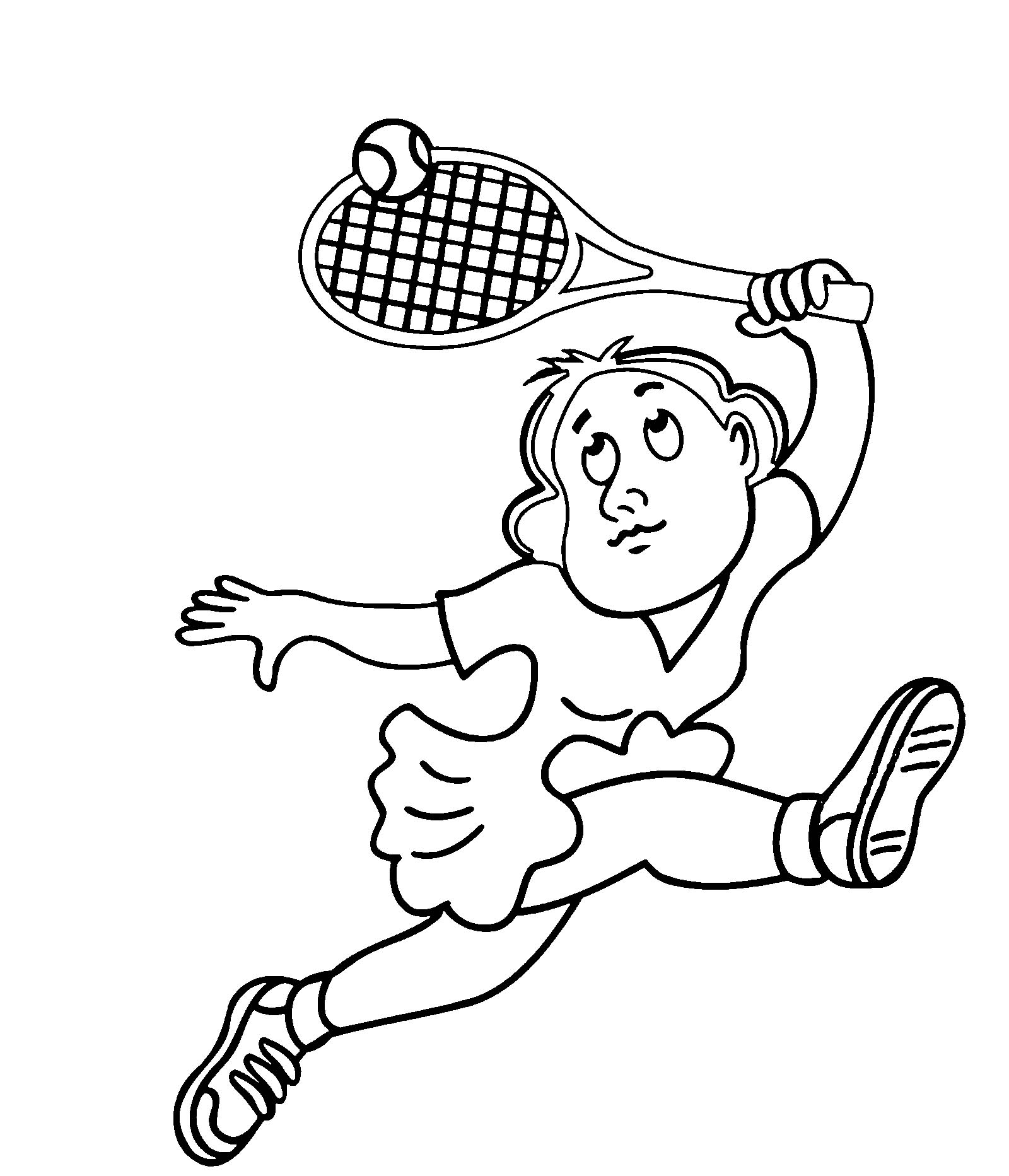 Раскраски про теннис. Люди играют в большой теннис с ракеткой и теннисным мячом