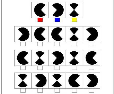 Найди одинаковые фигуры и закрась цветами по примеру верхнего ряда