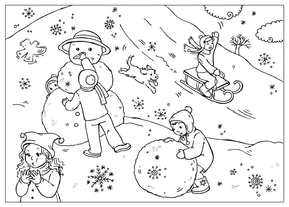 Зимние раскраски скачать и распечатать бесплатно