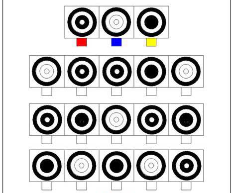 Найди одинаковые фигуры и закрась цветами по примеру верхнего ряда