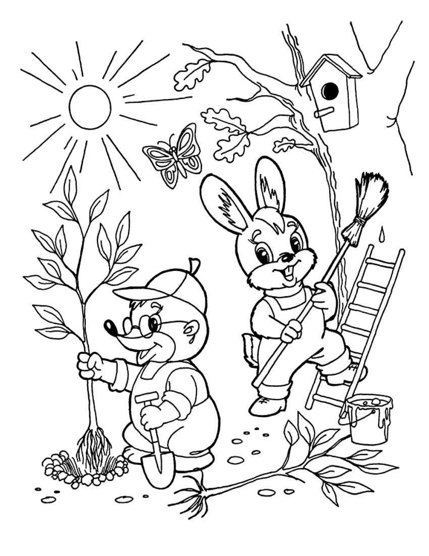 Посадка новых деревьев. Раскраски по окружающему миру