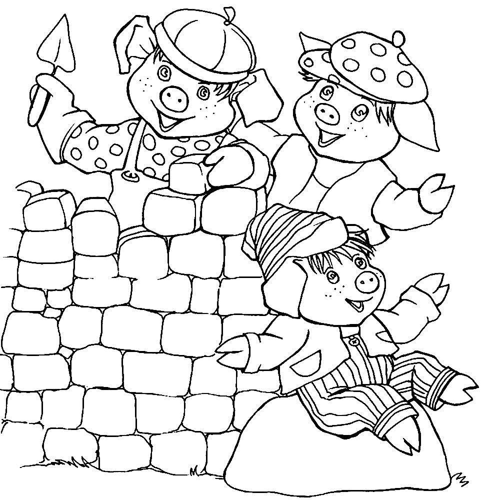 Раскраски с поросятами и волком. Три поросенка скачать бесплатно онлайн