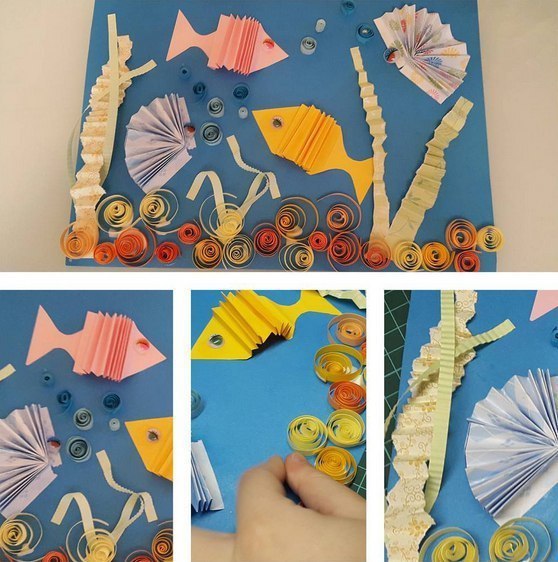 Аппликация из цветной бумаги морской мир. рыбы