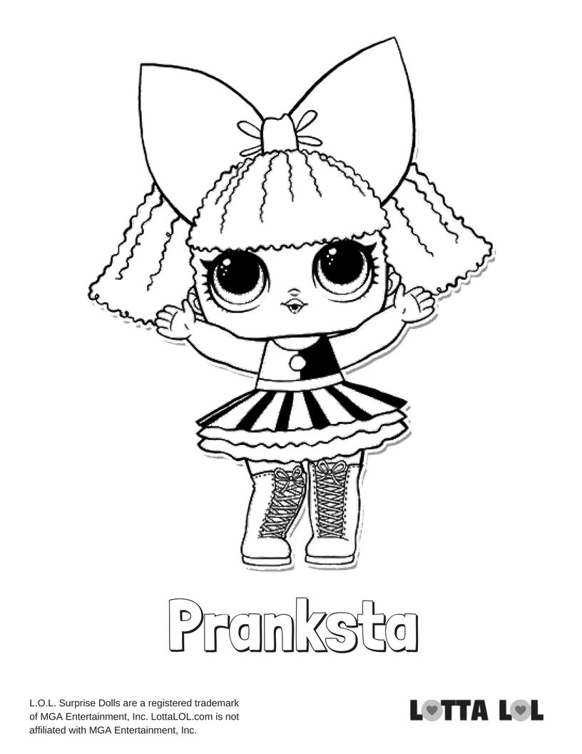 Раскраска кукла лол сюрприз Pranksta, раскраски куклы Lol surprise
