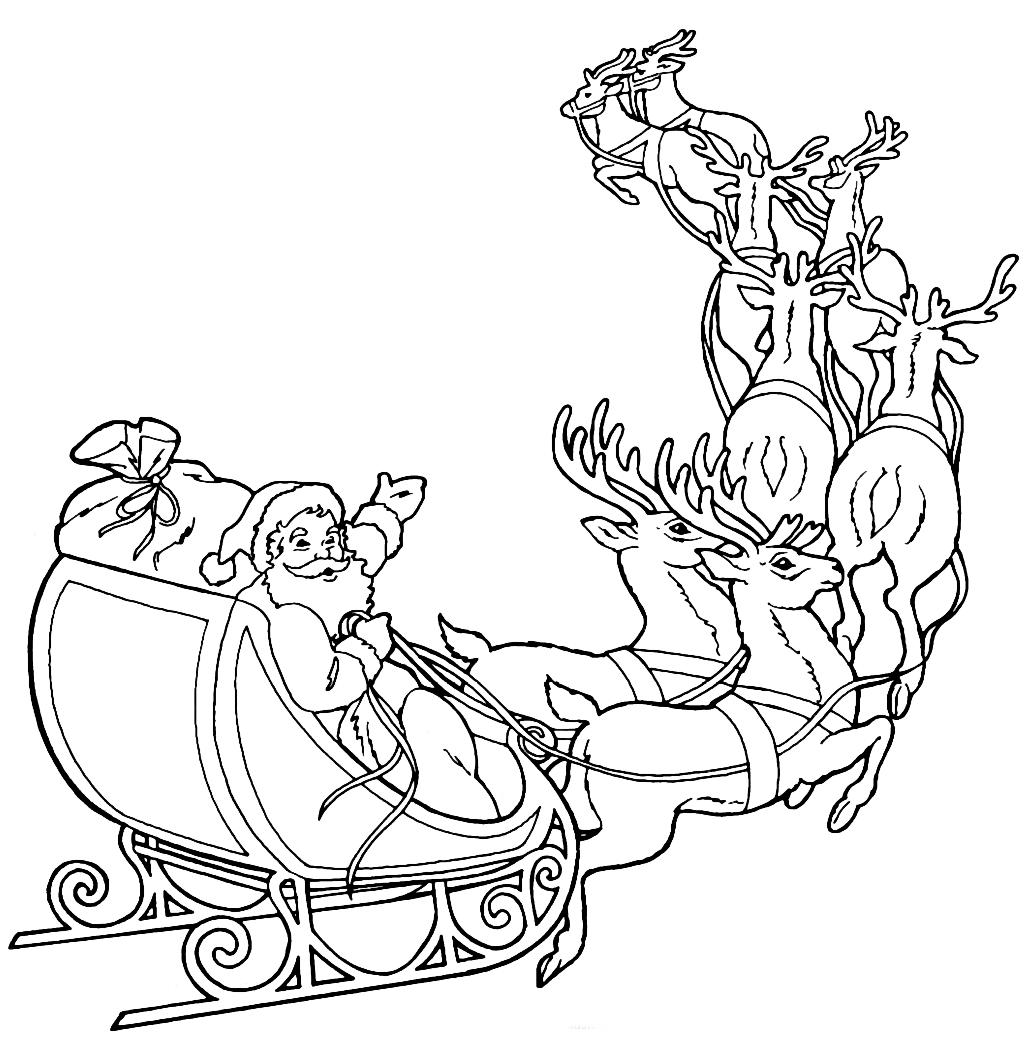 Дед мороз мчится на праздник на сказочных оленях