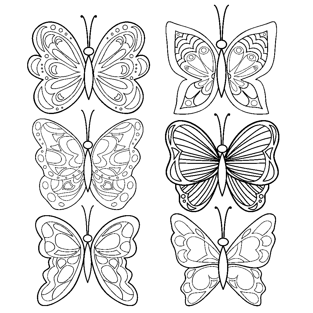 Раскраска бабочки много на одном листе