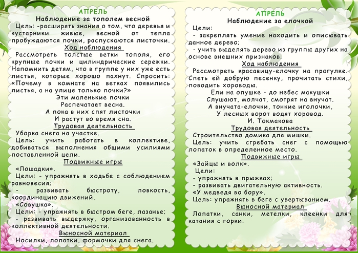 Картотека весенних прогулок с детьми в детском ваду