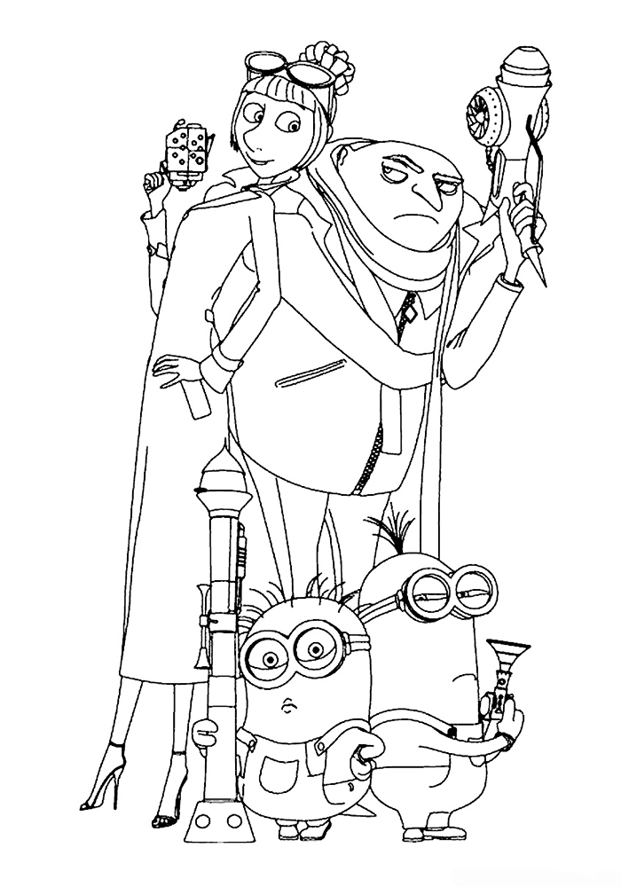 Раскраски из мультфильмов Гадкий я 1 2 3 с миньонами