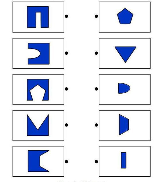 Собери фигуру из двух половинок. Задания на логику.
