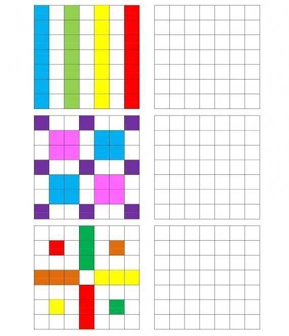 Нарисуй по клеточкам. Пиксельные узоры.Нарисуй по образцу.