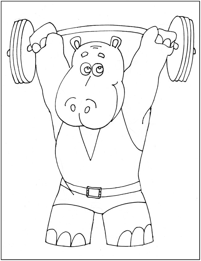 Раскраски со штангистами. Жим штанги