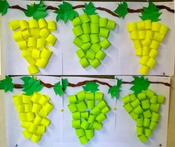 Аппликация из полосок цветной бумаги. Гроздь винограда