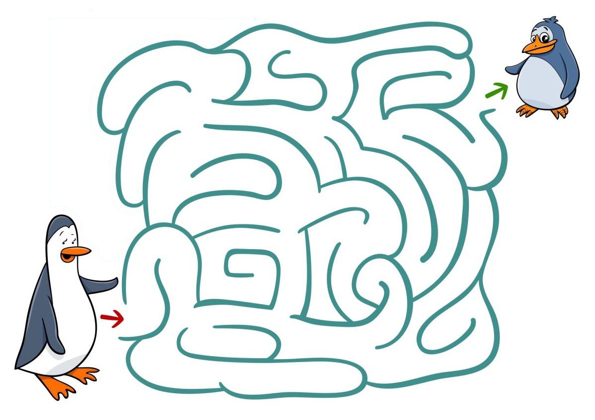 Пройди лабиринт с пингвинами
