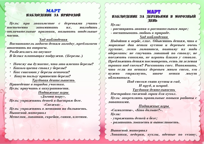Картотека весенних прогулок с детьми в детском ваду