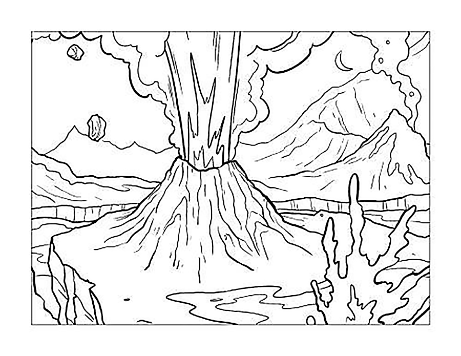 Раскраски для изучения окружающего мира. Раскрась извержение вулкана