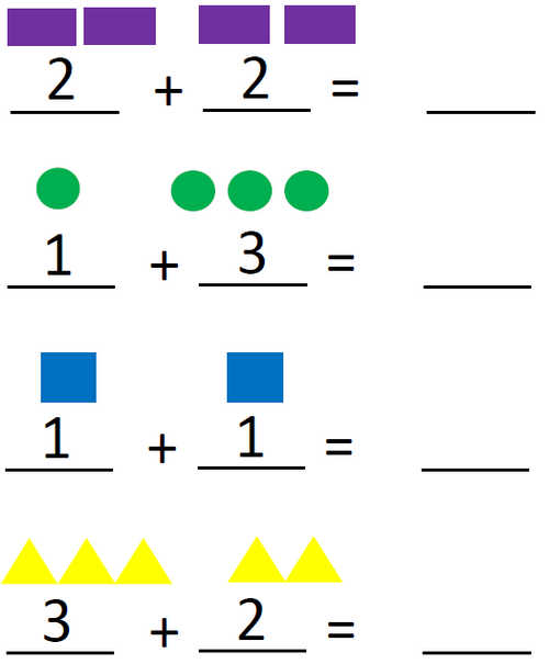 Задания по математике на сложение. Сосчитай предметы и скажи сколько их в сумме.