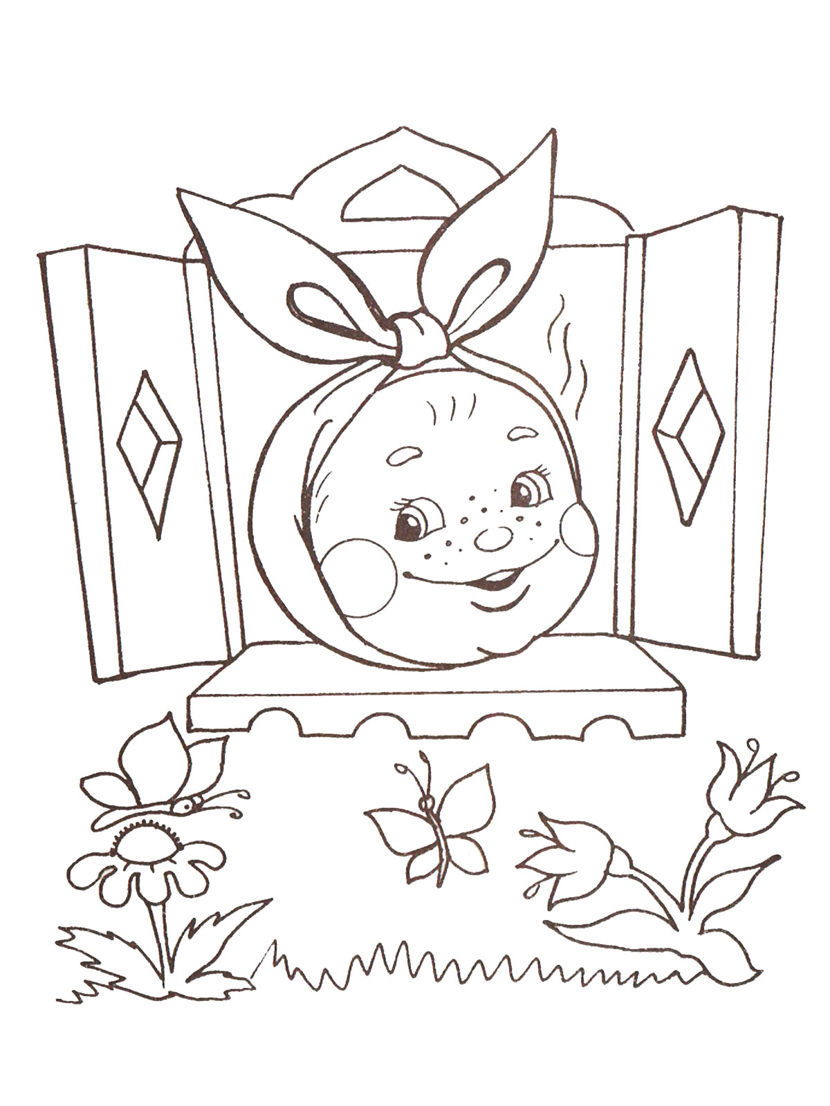 Раскраска колобок для детей распечатать в хорошем качестве 