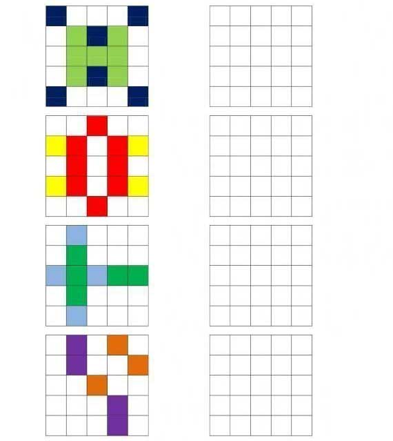 Нарисуй по клеточкам. Пиксельные узоры.Нарисуй по образцу.