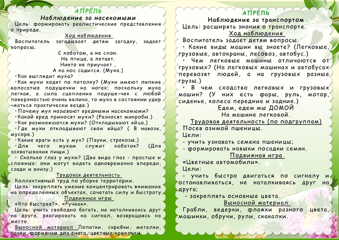 Картотека весенних прогулок с детьми в детском ваду