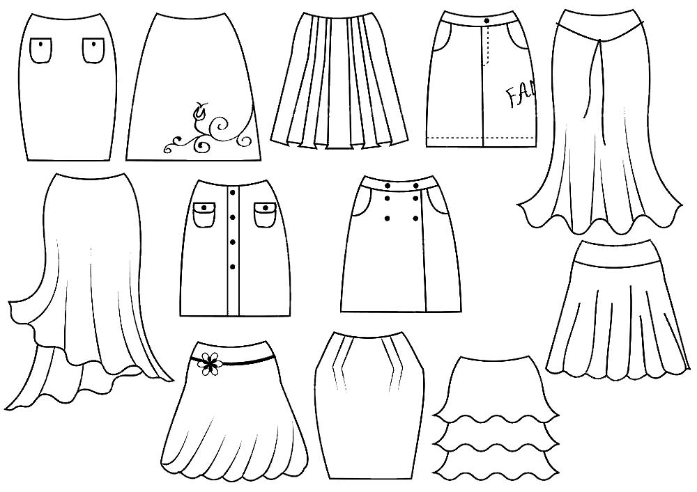 Раскраски с юбками для девочек