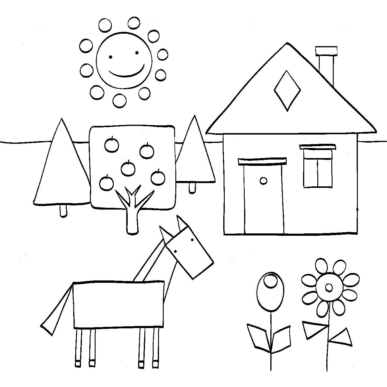 Распечатать раскраски с геометрическими фигурами для детей 